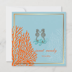 PixDezines vintage seahorse+koral/dyy bakgrund Inbjudningar