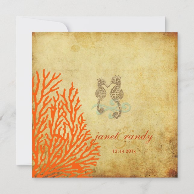 PixDezines Vintage Seahorse+koral Inbjudningar (Framsida)