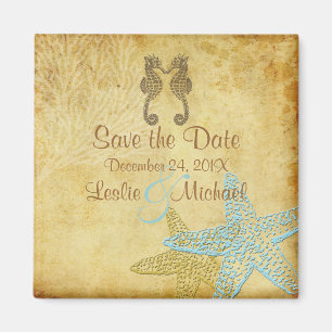 PixDezines Vintage seahorse+starfish/Save Date Magnet