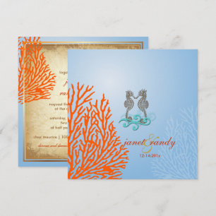 PixDezines VINTAGE SEAHORSES+CORAL Inbjudningar