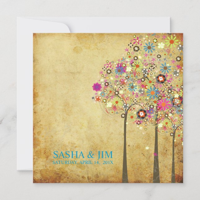 PixDezines Vintage sommarblommor/Gör-det-själv fär Inbjudningar (Framsida)