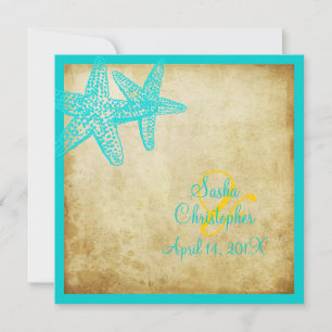 PixDezines vintage Starfish/Beach Wedding Inbjudningar
