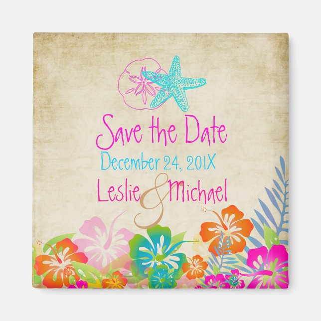 PixDezines Vintage starfish, Spara datum Magnet (Framsidan)