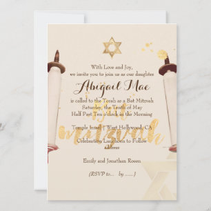 PixDezines vintage torah-rulla bat mitzvah Inbjudningar