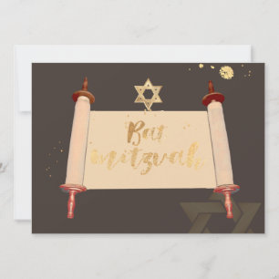 PixDezines vintage torah-rulla bat mitzvah Inbjudningar