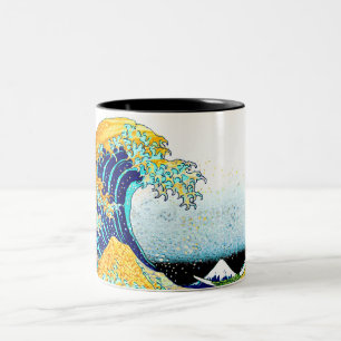 PixDezines-Vintage, Underbar Wave, Hokusai 葛 飾 北 斎 Två-Tonad Mugg