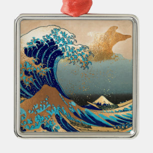 PixDezines-Vintage, Underbarare våg, Hokusai 葛 飾 北 Julgransprydnad Metall