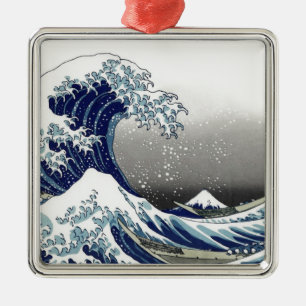 PixDezines-Vintage, Underbarare våg, Hokusai 葛 飾 北 Julgransprydnad Metall