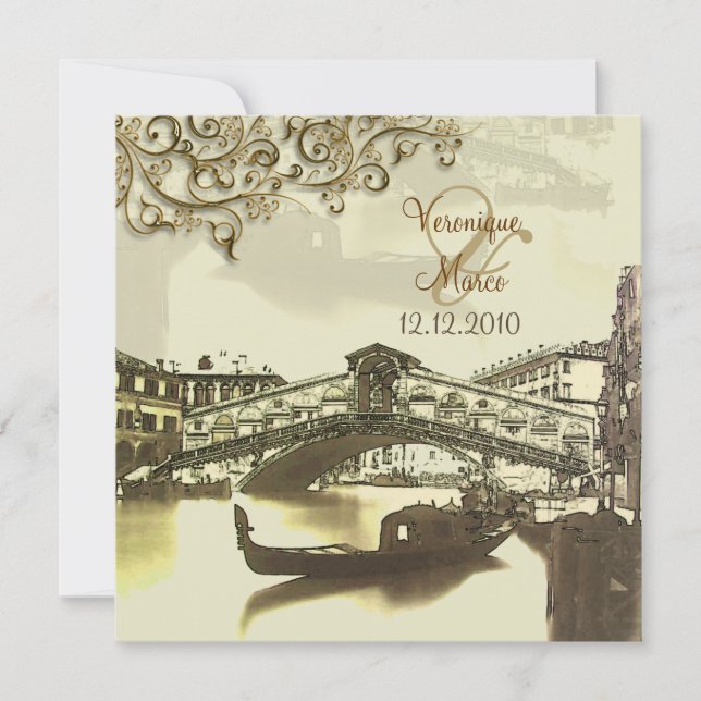PixDezines Vintage Venezia+Rialto Bridge Inbjudningar (Framsida)