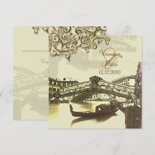 PixDezines Vintage Venezia+Rialto Bridge Inbjudningar (Fram/baksida)