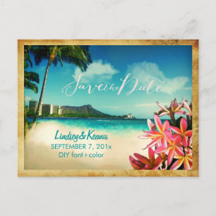 PixDezines vintage waikiki/diamanthuvud/plumeria Vykort