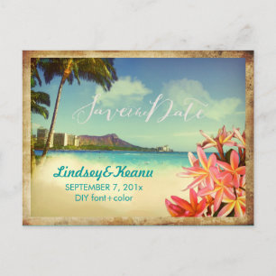 PixDezines vintage waikiki/diamond head/plumeria Vykort