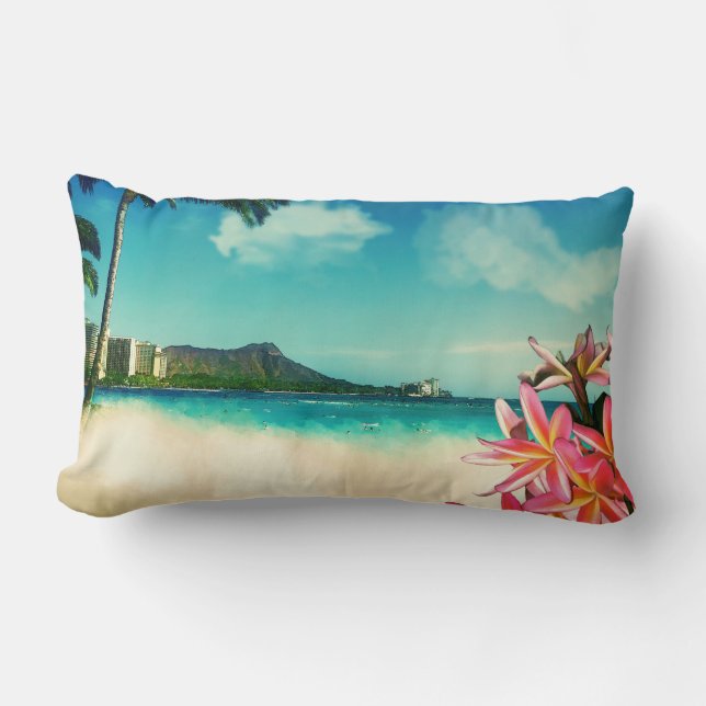 PixDezines vintage waikiki strand/diamanthuvud Lumbarkudde (Framsida)