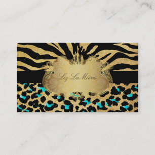 PixDezines vintage zebra+leopard Visitkort
