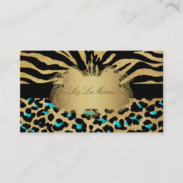 PixDezines vintage zebra+leopard Visitkort (Framsida)