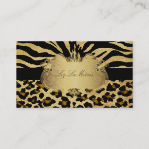 PixDezines vintage zebra+leopard Visitkort