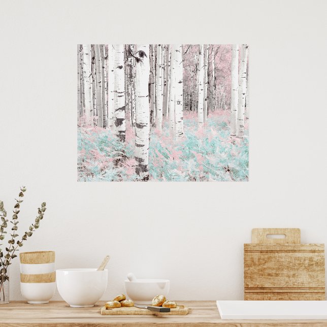 PixDezines Vinter Björk Skog Blå Ormbunkar Säng Poster (Kök)
