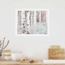 PixDezines Vinter Björk Skog Blå Ormbunkar Säng