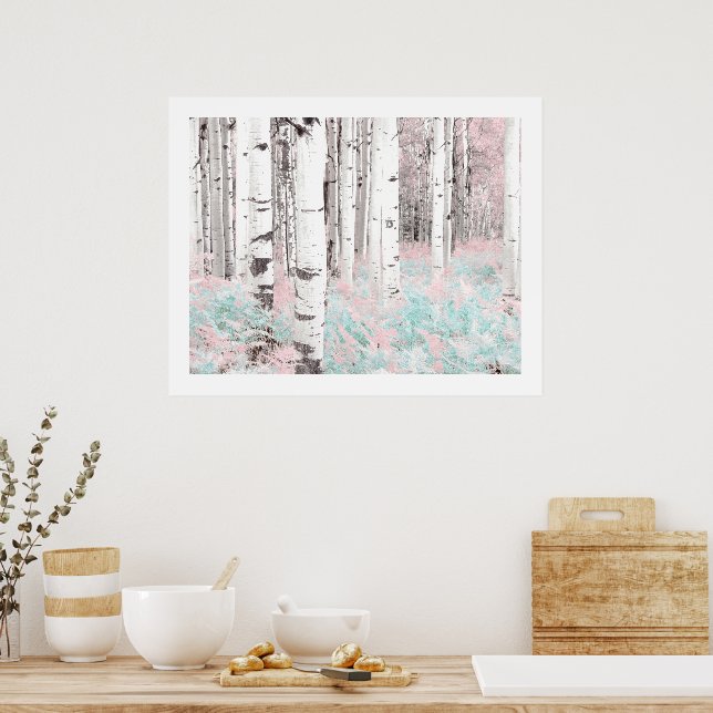 PixDezines Vinter Björk Skog Blå Ormbunkar Säng Poster (Kök)