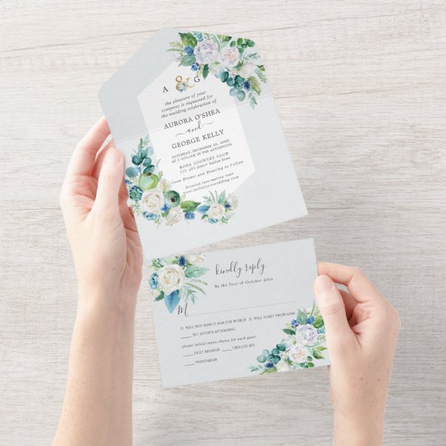 PixDezines Vinter H2 Blommor Elegant Vit Blå  (Avrivbar del)