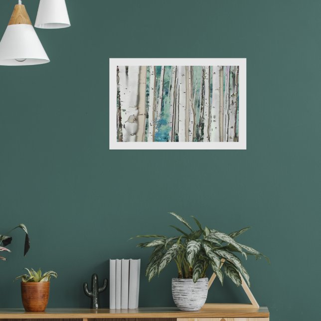 PixDezines Vinter Silver Björk Skog Teal Grön Poster (Vardagsrum 1)