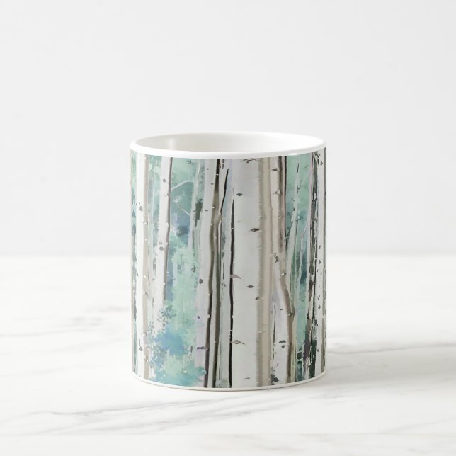 PixDezines Vinter Silver Björkskog Teal Grön Kaffemugg (Center)