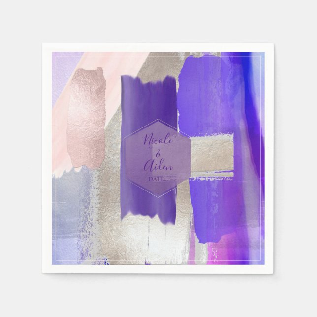 PixDezines Violett Lila Färgblock Bröllop Pappersservett (Framsidan)