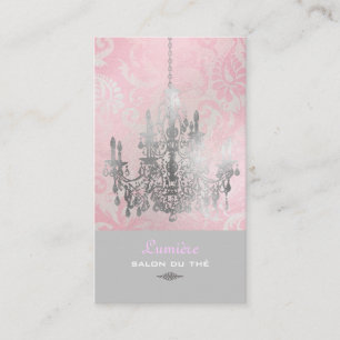 PixDezines vit ljuskrona+rosa damask Visitkort