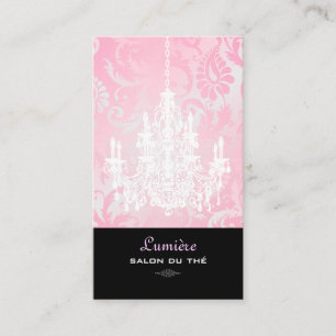 PixDezines vit ljuskrona+rosa damask Visitkort