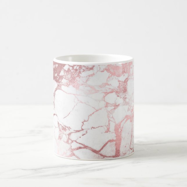 PixDezines VIT MARmor+FALSK ROSÉGULD ÅDRING Kaffemugg (Center)