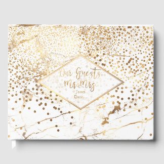 PixDezines VIT MARmor+FAUX GULD KONFETTI Gästböcker