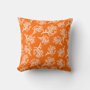 PixDezines vit+orange koral/dyy bakgrund Kudde