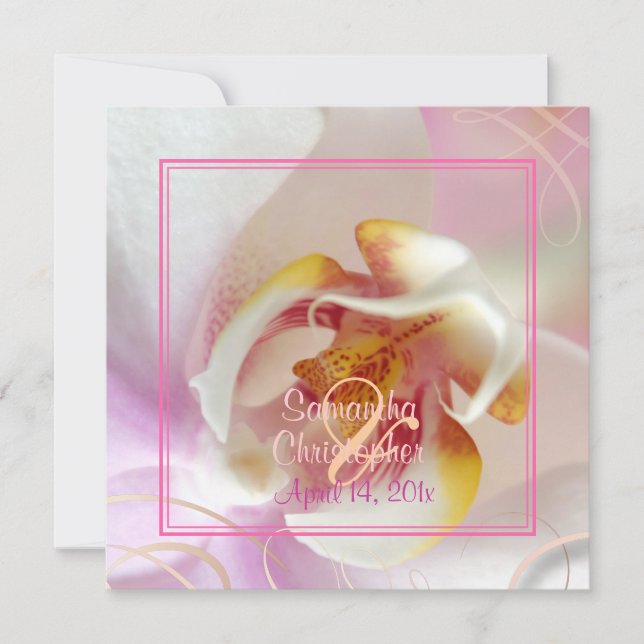PixDezines vit Orchid| Blekens Rosa + Vit Inbjudningar (Framsida)