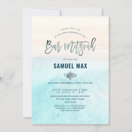 PixDezines vit sandstrand Pub Mitzvah Invita Inbjudningar