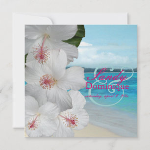 PixDezines vita hibiskus/strand/tropisk bröllop Inbjudningar