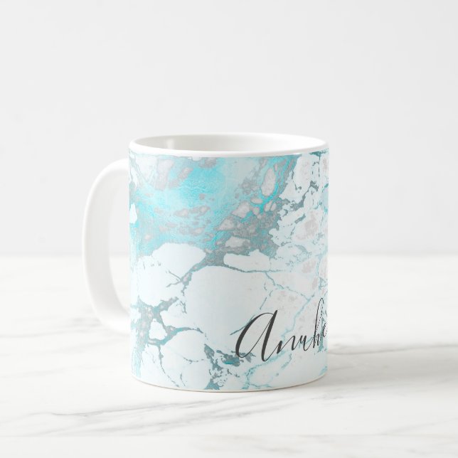 PixDezines VITE MARBLE+IRIDESCENT TURQUOISE VEINS Kaffemugg (Framsida vänster)
