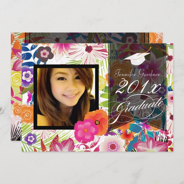 PixDezines Wailea, Blommigt Studenten Inbjudningar (Fram/baksida)