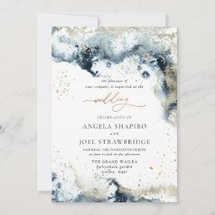 PixDezines Watercolor Abstrakt Ocean Guld Seafoam Inbjudningar