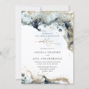 PixDezines Watercolor Abstrakt Ocean Guld Seafoam Inbjudningar