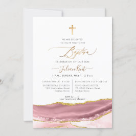 PixDezines Watercolor Agate Dusty Mauve Baptism Inbjudningar