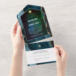 PixDezines Watercolor Agate Teal Blue Bar Mitzvah