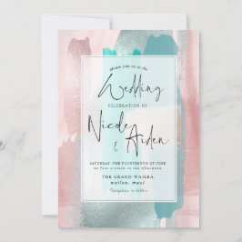 PixDezines Watercolor Aqua, Rose Gold Blush Inbjudningar