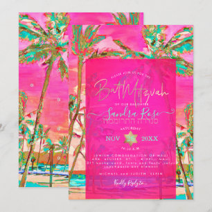 PixDezines Watercolor Beach Bat mitzvah, Shock ros Inbjudningar