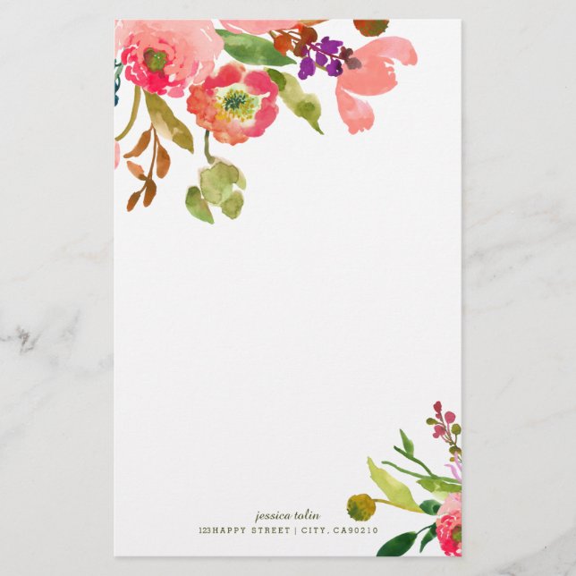 PixDezines Watercolor-Blommigt/DIY-bakgrund Brevpapper (Framsida)