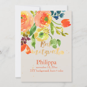 PixDezines Watercolor/Blommigt/RanunculusBat Mitzv Inbjudningar