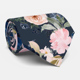 PixDezines Watercolor Blommor Navyblå Rosa hals  Slips