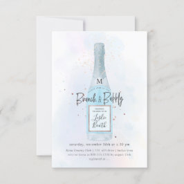 PixDezines Watercolor Blue Champagne Brunch BubLY Inbjudningar