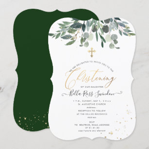 PixDezines Watercolor Blue GumGreenery Christening Inbjudningar