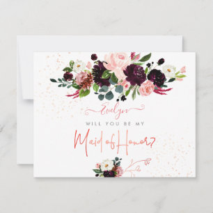 PixDezines Watercolor Blush Burgundy Brudtärna Inbjudningar