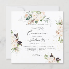 PixDezines Watercolor Blush+Cream Roses Communion  Inbjudningar